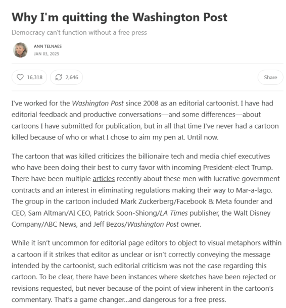 Why I'm Quitting The Washington Post by Ann Telnaes